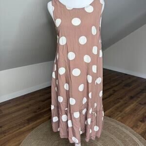 LOFT Polka Dot Midi Dress Size M NWT Blush Pink Tie Back Cottagecore